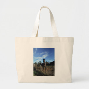 Milk Chocolate Brown Horse in Blue Large Tote Bag