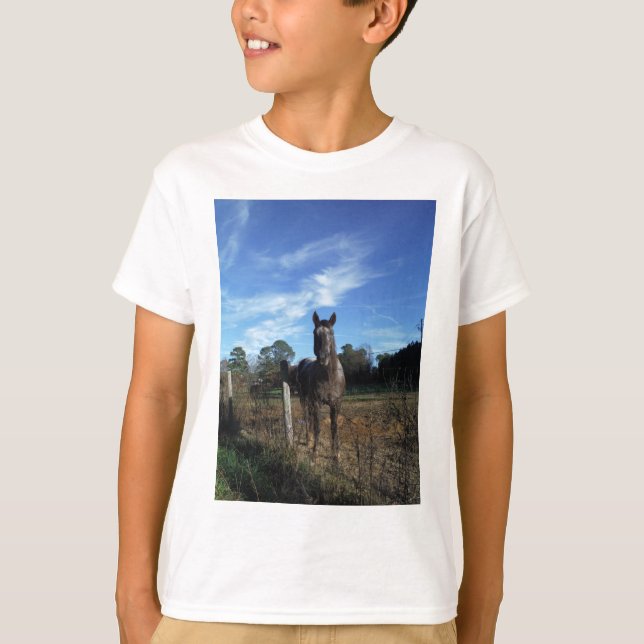 Milk Chocolate Brown Horse in Blue T-Shirt (Front)