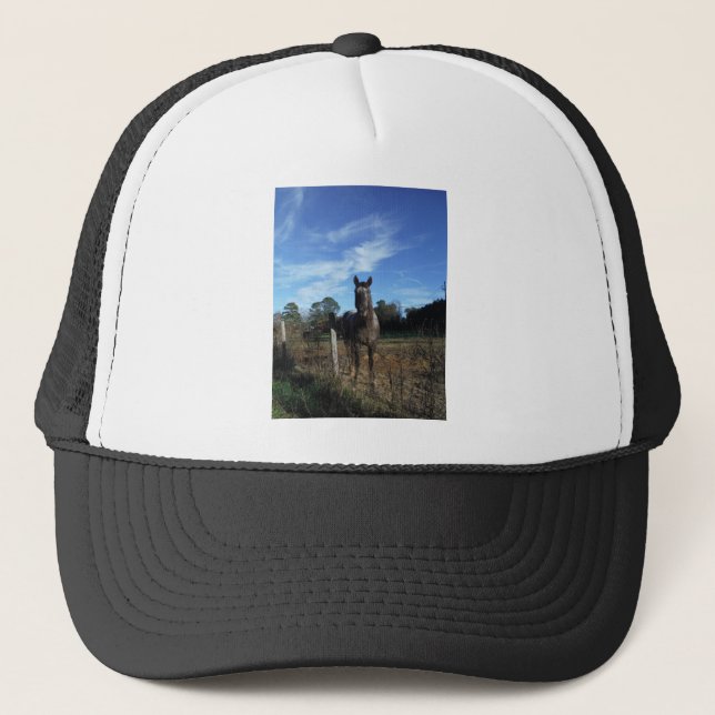 Milk Chocolate Brown Horse in Blue Trucker Hat (Front)