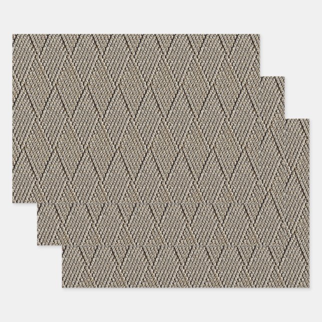 Milk Chocolate Faux Diamond Knit Pattern Small Wrapping Paper Sheet (Set)