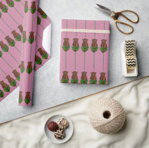 Milk Chocolate Roses Valentines Day Pink Brown Wrapping Paper