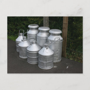 Milk churns at Williton station, Somerset Postcard