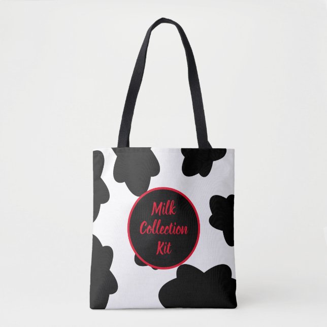 “Milk Collection Kit” Cow Print Tote Bag (Front)
