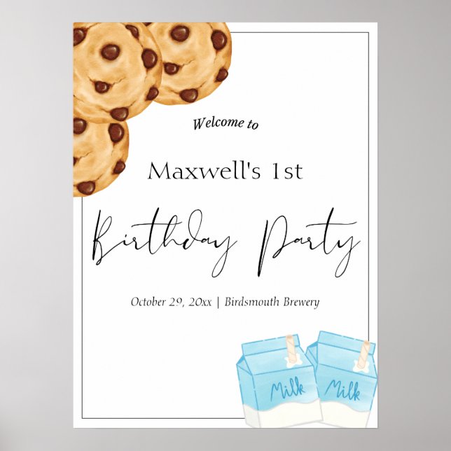 Milk & Cookie Birthday Welcome Sign (Front)