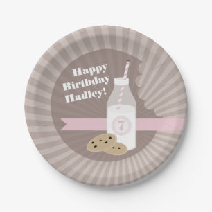 Milk + Cookies Birthday - Chocolate Chip Pink Paper Plate
