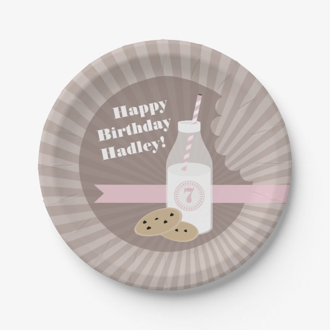 Milk + Cookies Birthday - Chocolate Chip Pink Paper Plate (Front)