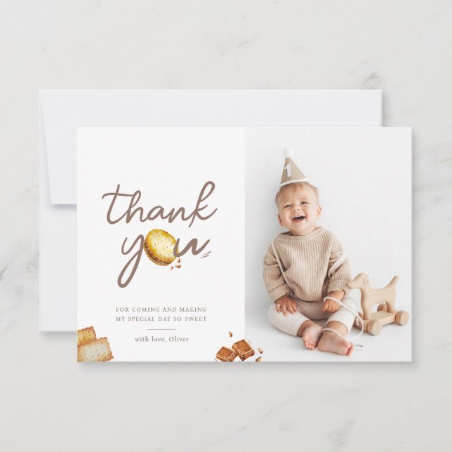 Milk & Cookies First Birthday Party Photo Thank You Card (Front)