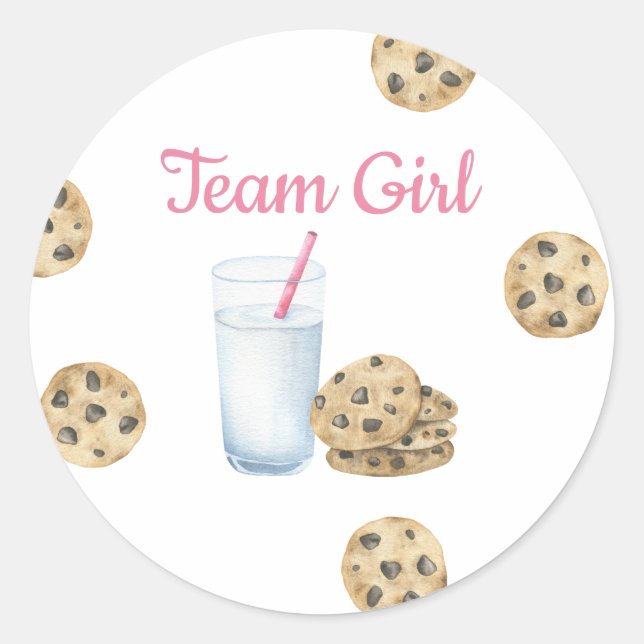 Milk & Cookies Gender Reveal - Team Girl Classic Round Sticker (Front)