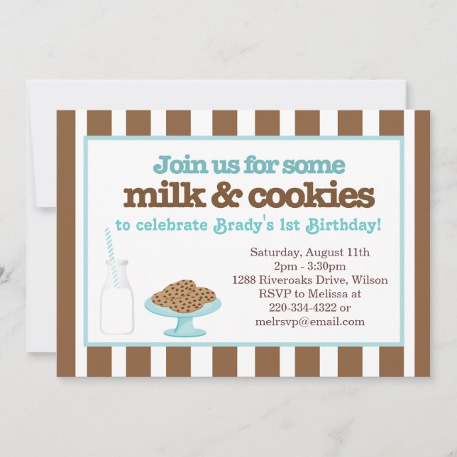 Milk & Cookies Party (Aqua/Brown) Invitation (Front)