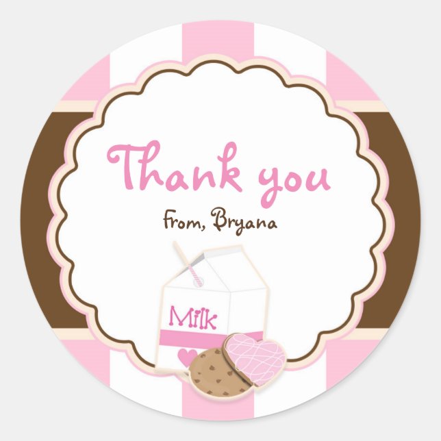 Milk & Cookies Pink Brown Birthday Party Sticker (Front)