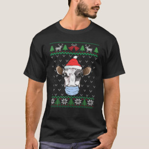 Milk Cow Face Mask Dairy Cow Santa Ugly Christmas T-Shirt