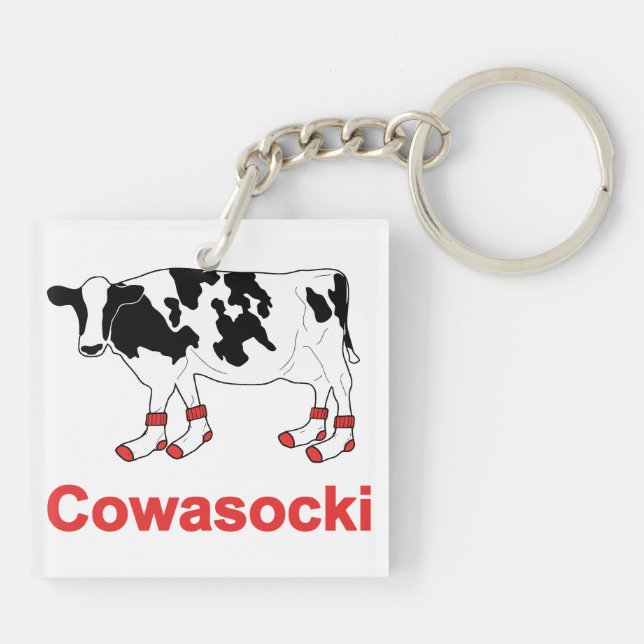 Milk Cow in Socks - Cowasocki Cow A Socky Key Ring (Back)