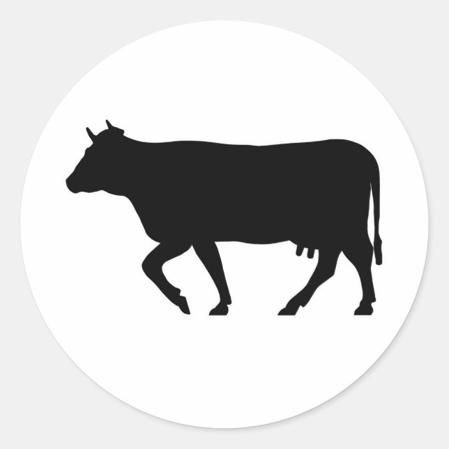 Milk Cow Silhouette Beef Cattle Moo Bull Steer Classic Round Sticker (Front)