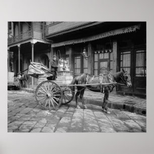 Milk Delivery Cart, 1903. Vintage Photo Poster