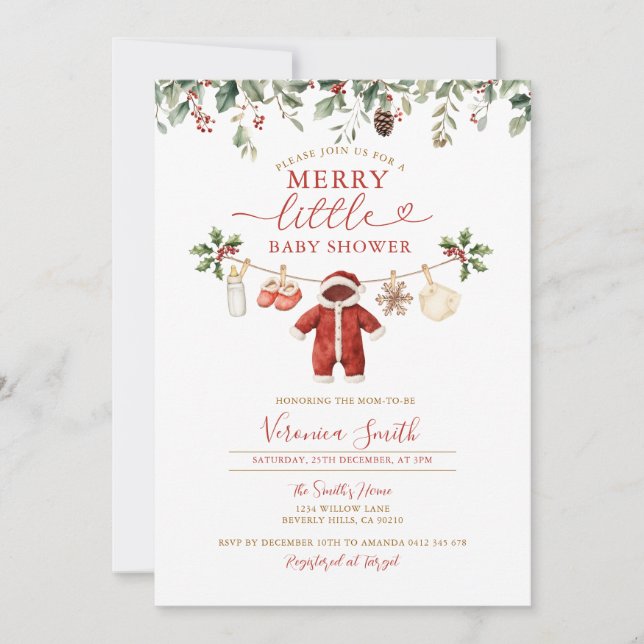 Milk Diaper Clothesline Merry Little Baby Shower Invitation (Front)