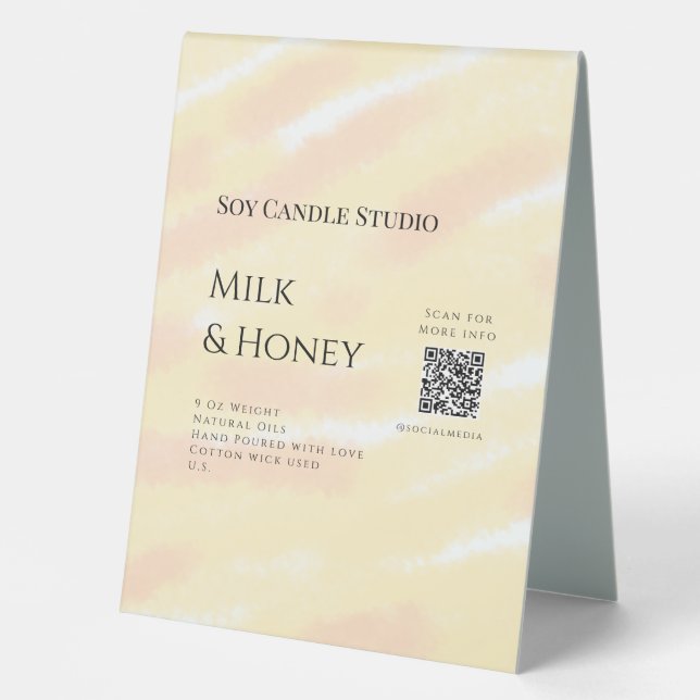 Milk honey soy candle business add q r code tex (Front)