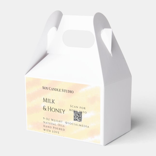 Milk honey soy candle business add q r code tex favour box (Front Side)