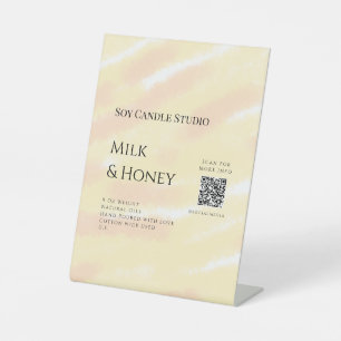 Milk honey soy candle business add q r code tex pedestal sign