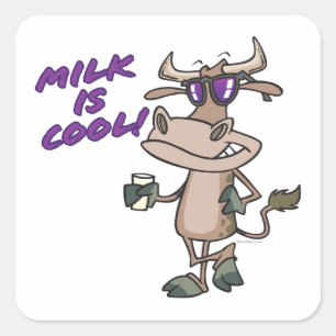 milk is cool funny cute cow cartoon square sticker