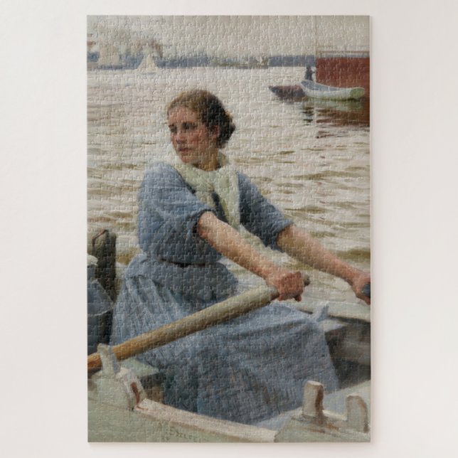 Milk Maid on a Rowing Boat (by Albert Edelfelt) Jigsaw Puzzle (Vertical)