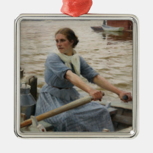 Milk Maid on a Rowing Boat (by Albert Edelfelt) Metal Tree Decoration