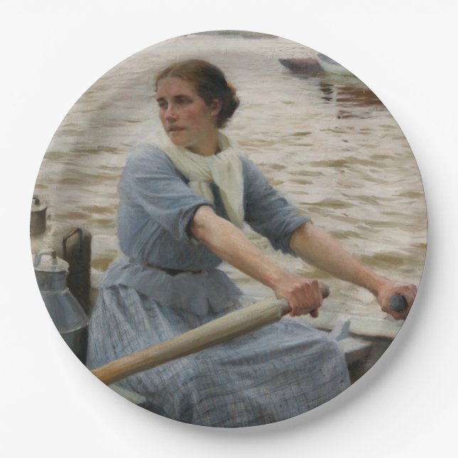 Milk Maid on a Rowing Boat (by Albert Edelfelt) Paper Plate (Front)