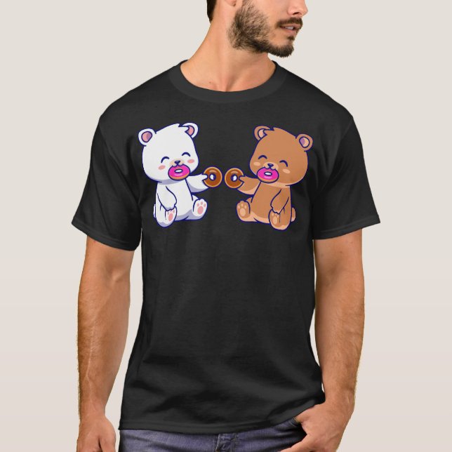 Milk Mocha Bears eating donuts baked donuts  T-Shirt (Front)