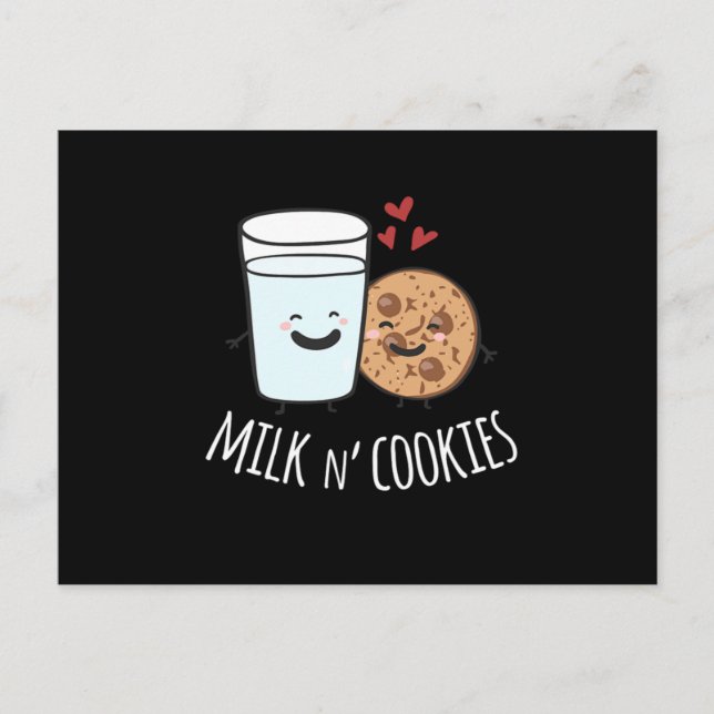 Milk N Cookies Cute Kawaii Food Couple Matching Postcard (Front)