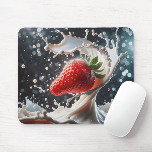 Milk Splash With Strawberry Mouse Mat (With Mouse)