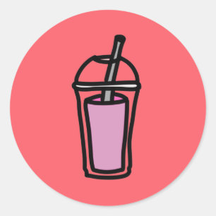 Milk tea pink bubble tea classic round sticker