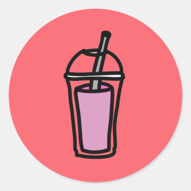 Milk tea pink bubble tea classic round sticker (Front)