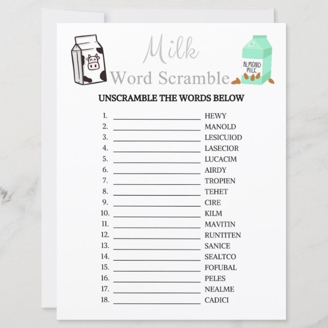 Milk Word Scramble Game (Front)