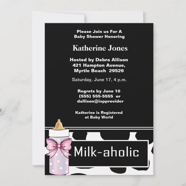 Milkaholic Baby Girl Shower Invitation (Front)