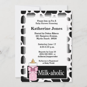 Milkaholic Baby Girl Shower Invitation
