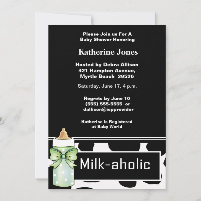 Milkaholic Baby Neutral Shower Invitation (Front)