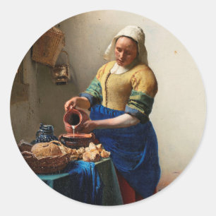 Milkmaid Kitchen Maid by Johannes Vermeer Classic Round Sticker