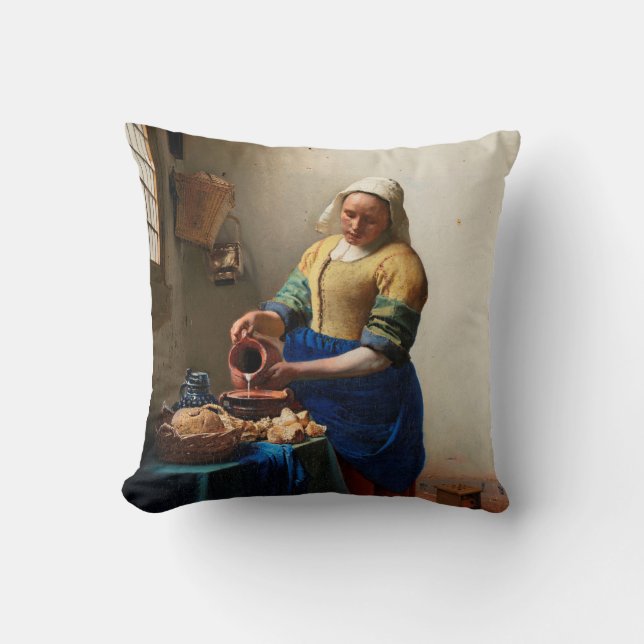 Milkmaid Kitchen Maid by Johannes Vermeer Cushion (Front)