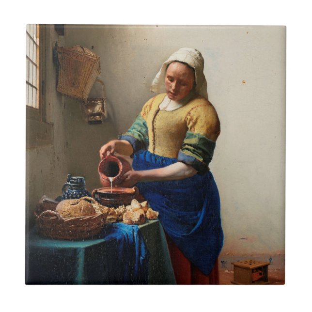 Milkmaid Kitchen Maid by Johannes Vermeer Tile (Front)