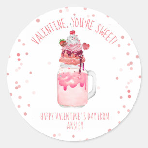 Milkshake Candy Classroom Valentine Photo Classic Round Sticker