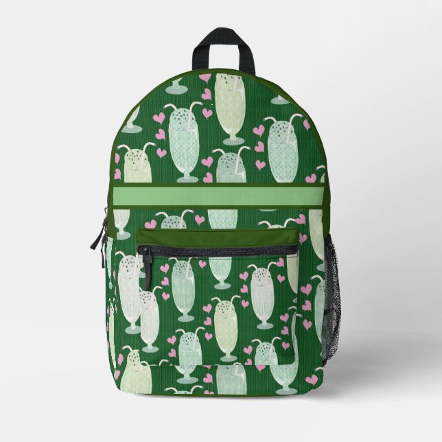 Milkshake Fun Mint Cartoon Retro Pattern Cute Fun Printed Backpack (Front)
