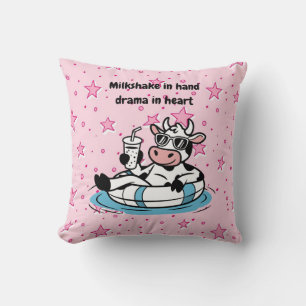 Milkshake in Hand, Drama in Heart Cool Cow Decor Cushion