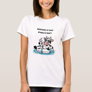 Milkshake in Hand, Drama in Heart Cool Cow Graph T-Shirt
