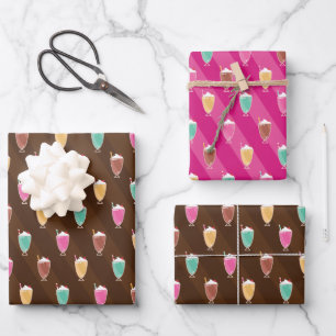 Milkshake Pattern Wrapping Paper in Brown and Pink