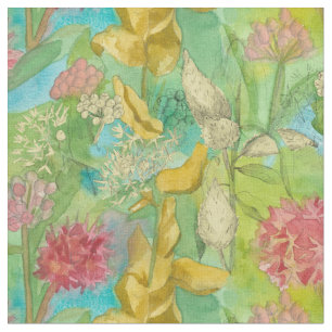 Milkweed Pink Wildflowers Seed Pods Watercolor Fabric