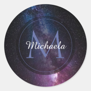 Milky way bright colors personalizable monogram classic round sticker