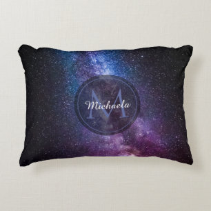 Milky way bright colors personalizable monogram decorative cushion