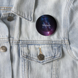 Milky way bright colours personalizable monogram 6 cm round badge