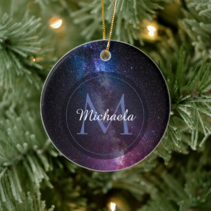 Milky way bright colours personalizable monogram ceramic tree decoration