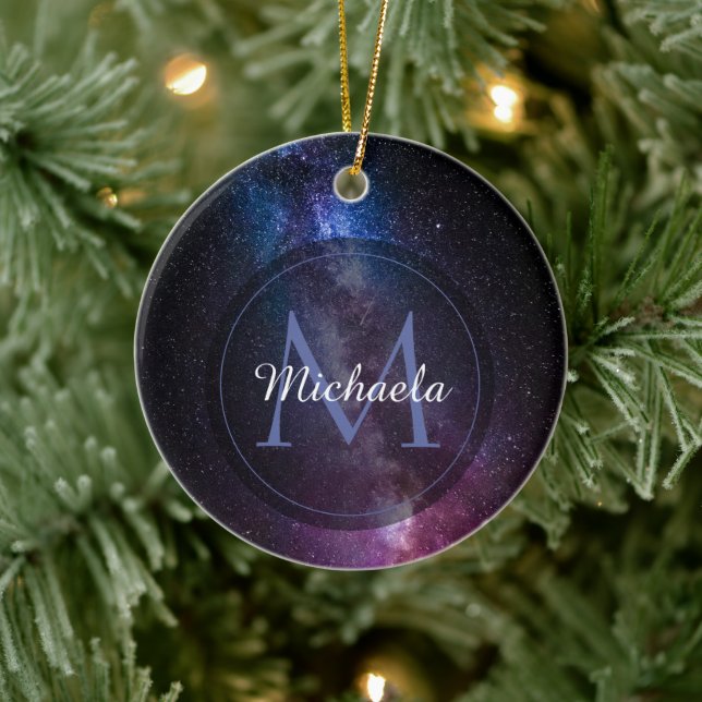 Milky way bright colours personalizable monogram ceramic tree decoration (Tree)