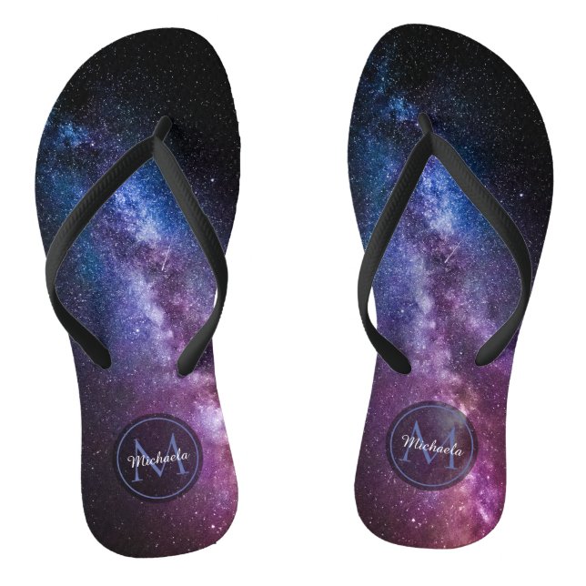 Milky way bright colours personalizable monogram flip flops (Footbed)
